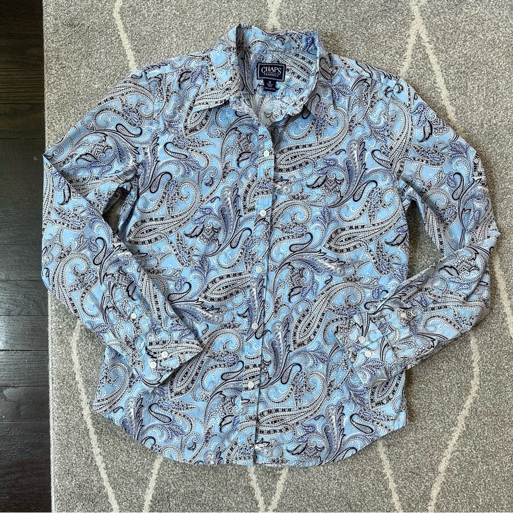 Chaps Blue Paisley Button Down Blouse
